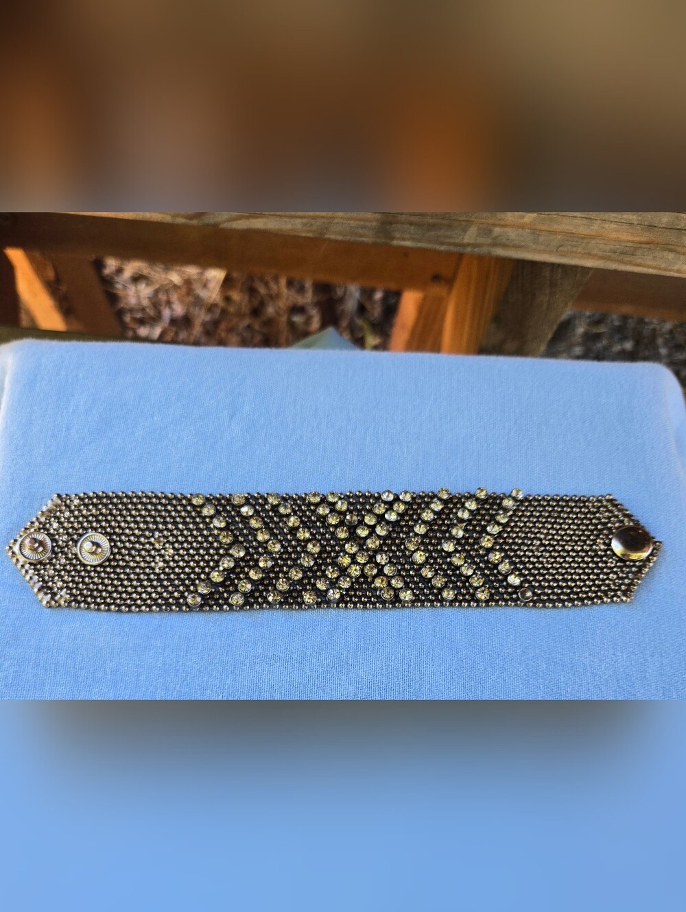 Vintage Guang Hong Mesh Bracelet With Rhinestones